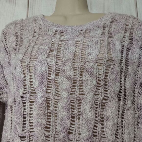 Womens Medium Knit Open Weave Pullover Sweater Long Sleeve Purple Lavender - Picture 3 of 5